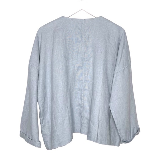 Eileen Fisher Heavy Organic Linen Drape Front Jacket Dawn Blue Size L NEW - Picture 5 of 11